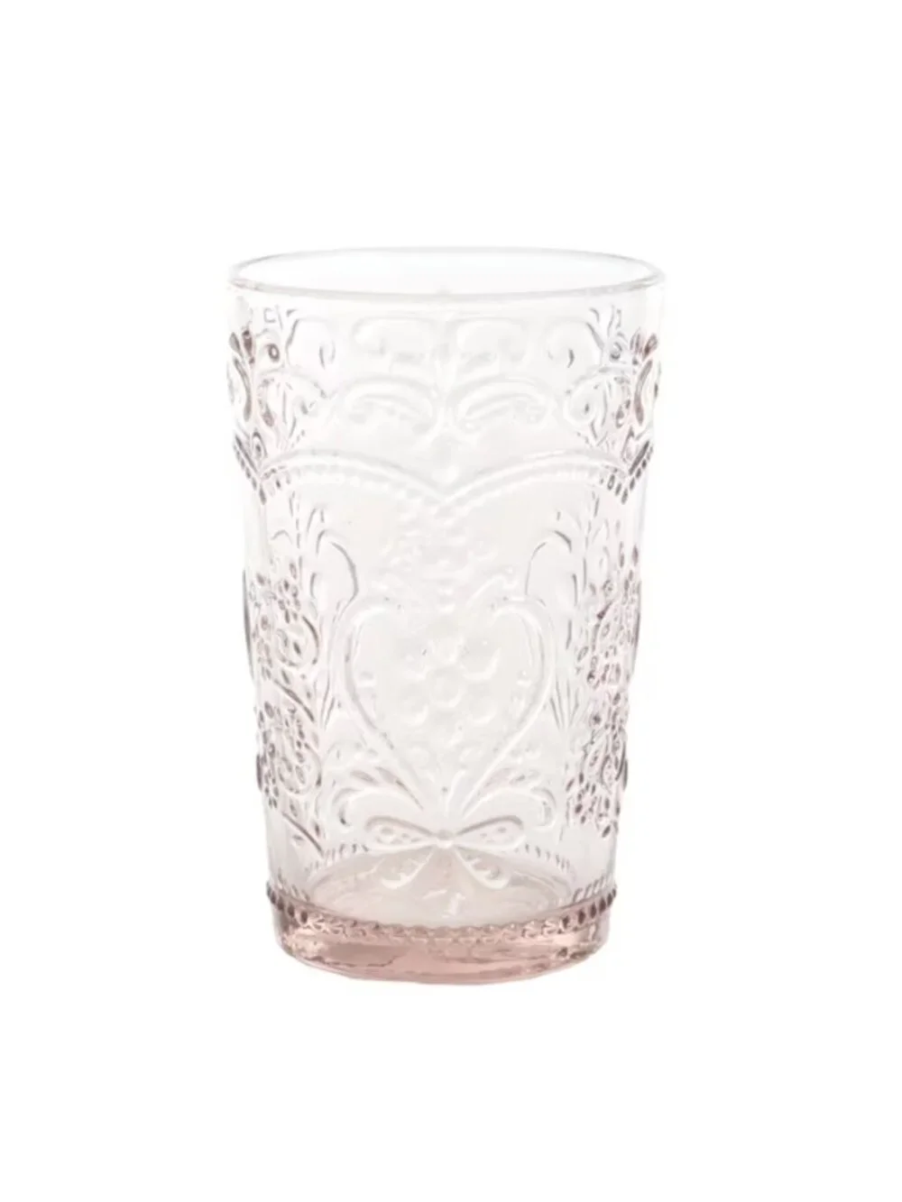 The Pioneer Woman Pink 4 Set 15.2 Oz Drinkware Amelia Embossed Glass Tumblers